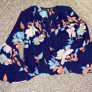 Yumi Kim Navy Floral Bell-Sleeve Blouse